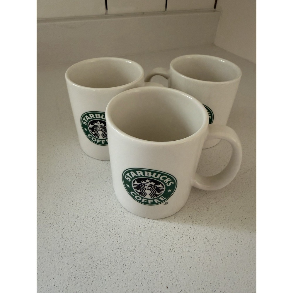 2004 Starbucks Coffee Mug Mermaid Green White Black Logo Coffee 10oz - Set Of 3